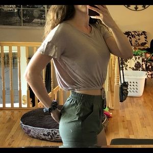 PINK ROSE stretchy/loose fitted crop top with mock draw string at waist. Size S